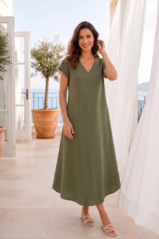 Rovebella Dolce Yeşil Keten A Kesim Çan Elbise
