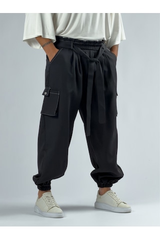 Cocopelli Siyah Erkek Bol Kesim Kargo Cepli Jogger Pantolon Coc3301