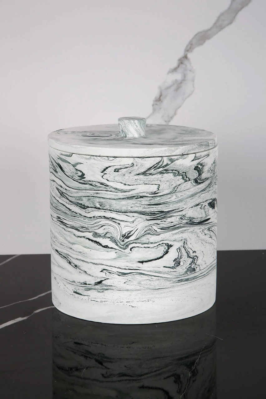 Mermer Desenli Beton Çöp Kovası Banyo Mutfak Tuvalet Wc 18 Cm 4 Litre Yeşil