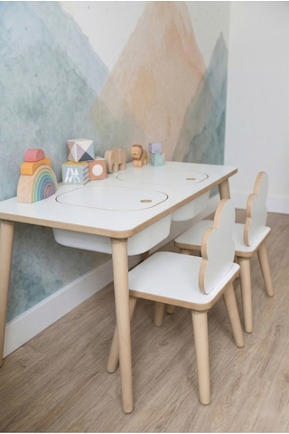 Montessori Çocuk Masası-oyun Masası-aktivite Masası-etkinlik Masası Takımı 2 Bulut Sandalye Beyazblt Beyaz