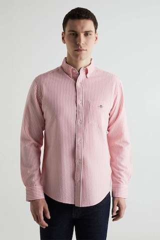 Gant Erkek Pembe Regular Fit Klasik Yaka Çizgili Gömlek Pembe