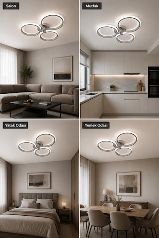 AvizeGO Yuno Led Plafonyer Avize Beyaz Işık Gri
