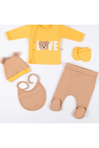3 Ay Bebek Hastane Çıkışı Love Bear Nakışlı 5'li Erkek Sarı