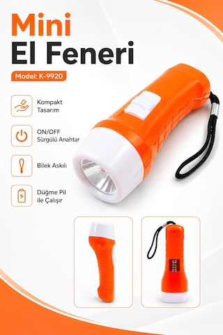Pilli Mini El Feneri Anahtarlık Lambası Aydınlatma Işığı Deprem Çantası Feneri Kulplu 9920