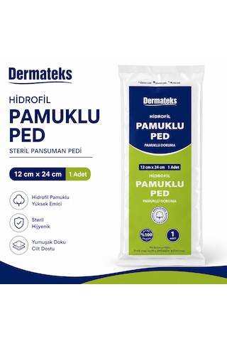 Dermateks Hidrofil Pamuklu Ped 12 24cm Steril Pansuman Pedi 40 Adet
