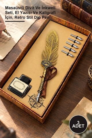 3 Adet Vintage Divit Hokka Seti Masaüstü Divit Ve İnkwell Seti, El Yazısı Ve Kaligrafi İçin, Retro Stil Dip Pen