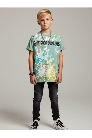 Zekids Erkek Çocuk Pamuklu Geniş Kesim Baskılı T-shirt-16864 YESIL
