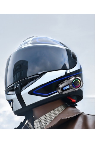 Motorsiklet Kask Interkom Kulaklık Rgb Işık Lcd Ekranlı Fm Radyo Bluetooth 5.3 Çift Telefon Bağlantı