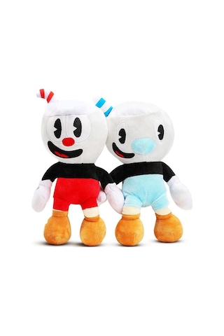 İthal Kumaş Fincan Kafalar Cuphead Ve Mugman 2 Li Figür Peluş Oyuncak Oyun & Uyku Arkadaşı 25 Cm