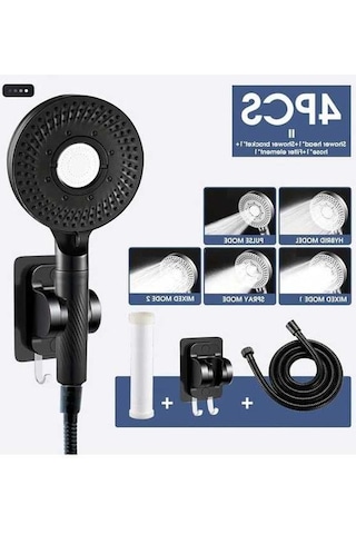 Fastbuy Çoklu Püskürtme Akış Duş Başlığı 5x Boost Siyah Duvara Monte Set Siyah