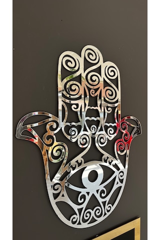 Hamsa Fatma Ana Eli Mdf Üzeri Aynalı Gümüş Pleksi Tablo 60x50 Cm