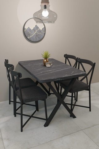 Modern Yemek Masası Takımı 70x110 Cm Oval Mutfak Masası & 4 Adet Tonet Model Kumaş Döşemeli Sandalye Bendir