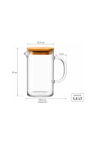 Bambu Kapaklı Cam Sürahi 1,5 Litre,ısıya Dayanıklı Borosilikat Cam Sürahi, Limonata, Soğuk İçecek Ve Sunum Sürahisi