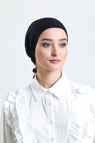 Hürrem Bone Siyah Arkadan Bağlamalı Tesettür Bone Penye Kumaş Düz Bone 1011 01 Siyah