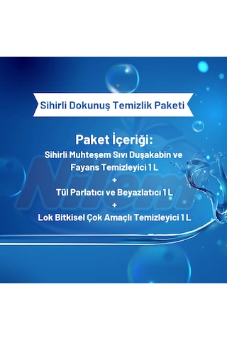 Nilem Duşakabin ve Fayans Temizleyici + Tül Parlatıcı ve Beyazlatıcı + Lok Bitkisel Çok Amaçlı Temizleyici 3 x 1 L
