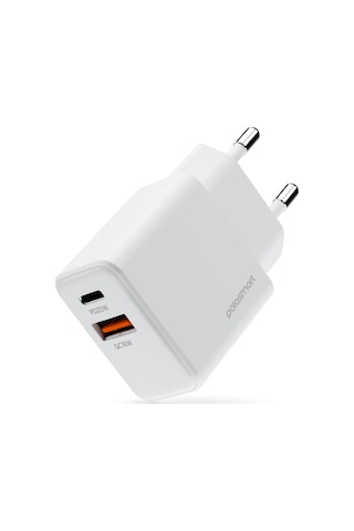 Polosmart Psm136 20w Pd + 18w Usb Hızlı Şarj Cihazı Çift Port Akıllı Tanıma Duvar Adaptörü Beyaz