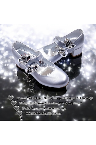 Beebron Ortopedik Topuklu Abiye Kız Çocuk Ayakkabı Glossy Series Abiayk2401 Baby Silver Gümüş