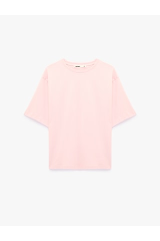 Koton Pamuklu Kısa Kollu Bisiklet Yaka Oversize Basic Tişört Pembe 6sak50364ek Gül