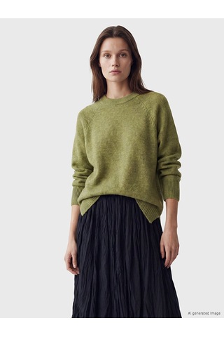Lcw Modest Yeşil Bisiklet Yaka Oversize Kadın Triko Tunik