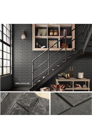 Nw02-70x500cm Kendinden Yapışkanlı Gri Tuğla Desen 3d Duvar Kağıdı Paneli Tek Parça