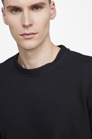 Tudors Unisex Relax Fit Rahat Kesim Pamuklu Yumuşak Dokulu İçi Polarlı Basic Siyah Bisiklet Yaka Sweatshirt-23342-siyah Siyah