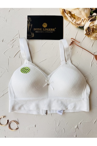 Celine C Cup Bambu Hisli Ultra Rahat Polamid Kumaştan Dokulu Dant Ekru