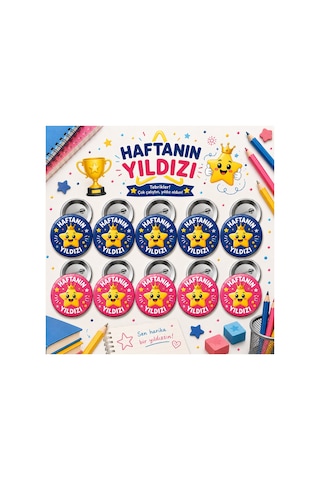 Haftanın Yıldızı 58 Mm İğneli Rozet 10 Adet - Öğrenci Başarı Ve Motivasyon Rozeti Çok Renkli Haftanın Yıldızı 58 Mm İğneli Rozet 10 Adet - Öğrenci Başarı Ve Motivasyon Rozeti Çok Renkli