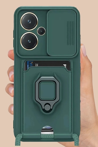 Uray Store Xiaomi Redmi Note 13 Pro Plus Kılıf Zuma Kartvizitli Yüzüklü Silikon - Siyah