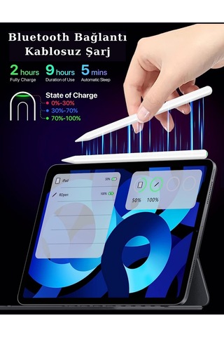 iPad Air 5. Nesil 10.9 İnç Uyumlu Kablosuz Şarj Olabilen Avuç İçi Ve Eğim Özellikli Kalem