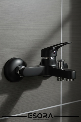 Mat Siyah Krom Kaplama, Sıcak Ve Soğuk Çift Su Girişli Banyo Bataryası Siyah - Krom