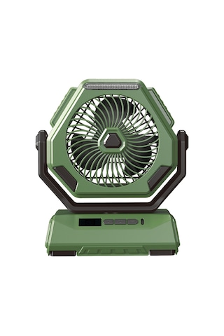 Symbee A26 Yeşil Kamp Fanı, 6000mah Pil, 3 Seviye Işık Ve Rüzgar, Otomatik Sallama, Portatif Dış Mekan Kullanıma Uygun
