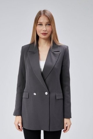 Antrasit Oversize Dokuma Blazer Ceket Siyah