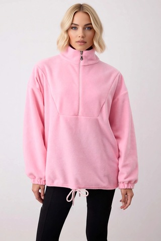 Benerly Kadın Dik Yaka Fermuarlı Polar Regular Kalıp Sweatshirt Fonksiyon Açık Pembe