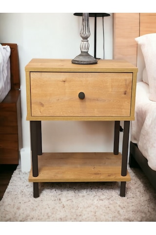 Yüksek Kalite Komodin Başucu Yan Sehpa Düşer Kapaklı Koltuk Sehpası Çok Amaçlı Ayaklı Raf Safir Meşe