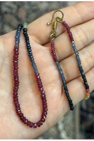 Yakut Zümrüt Safir Kolye 303 Çok Renkli