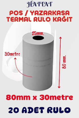 Hattat Termal Pos Rulo 20 Adet Rulo 80 MM x 30 M