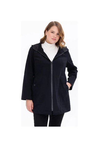 Gala-xi Kapüşonlu Büyük Beden Sırt Detaylı Siyah Kadın Kap 232111201004 Siyah