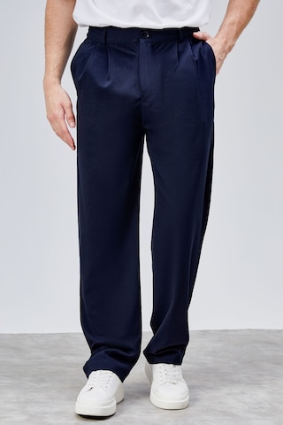 HLT Jeans Erkek Lacivert Çift Pileli Rahat Kesim Beli Lastikli Bol Paça Baggy Pantolon Albert-1989 Lacivert