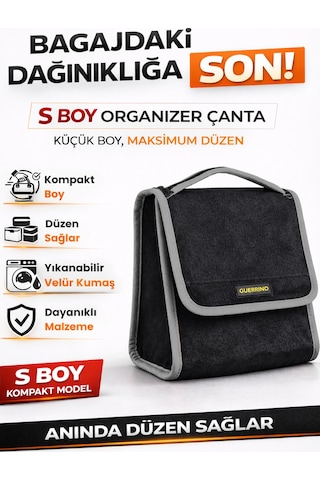 Oto Bagaj Organizer Bagaj Çantası S Boy Kaymaz Cırt Bantlı Velur Kompakt Düzenleyici - Scx4