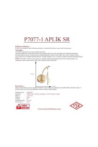 Eray Aydınlatma P7077-1 Aplik Sarı