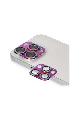 Newface Apple Uyumlu iPhone 13 Pro Max Pers Alüminyum Kamera Lens Glblseme - 38 - Rainbow -