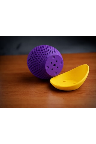 3d Baskı Küre Saksı - Kafes Dokulu İki Parçalı Dekoratif Saksı - Mor-sarı Belirtilmemis
