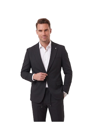 Deepsea Erkek Slim Fit Dar Kesim Çizgili Gofre Kumaş Siyah Takım Elbise Tek Düğme İpli Pantolon 2602311