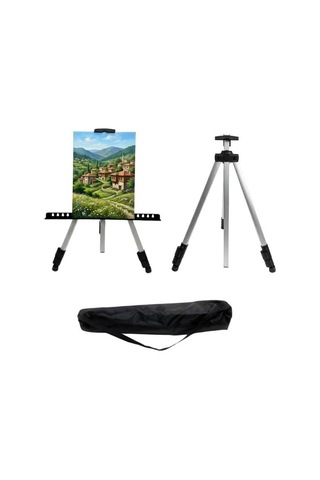 Temel Katlanabilir Alüminyum Tripod Şövale - Ayarlanabilir, Ultra Hafif, Taşıma Çantalı, Gümüş