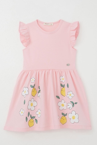 Breeze Kız Çocuk Elbise Etek Kısmı Limon & Çiçek Baskılı 2-6 Yaş, Pembe Pembe