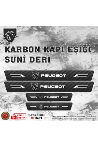 Peugeot Uyumlu Deri Karbon Kapı Eşiği Koruyucu Bant 4 Adet
