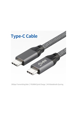 Fastbuy Usb 3.2 Type-c Erkek-erkek Kablosu, Pd 100w Hızlı Şarj, 4k Ses-video Aktarımı, Thunderbolt 3 Uyumlu, Gri, 1.5m