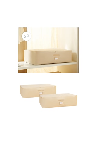 Ocean Home Textile 2'li Mega Boy Bej Balıksırtı Baza Altı Hurç Set 74 x 46 x 22 cm