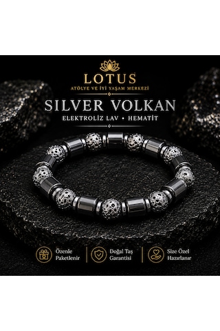 Volkan Serisi Ultra Premium Bileklik Lav Taşı & Hematit Gümüş