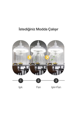 360 Dönen Tavan Vantilatörü Işık E27 Ampul Duylu Akıllı Fan Uzaktan Kumandalı Led Fan Işık 30w